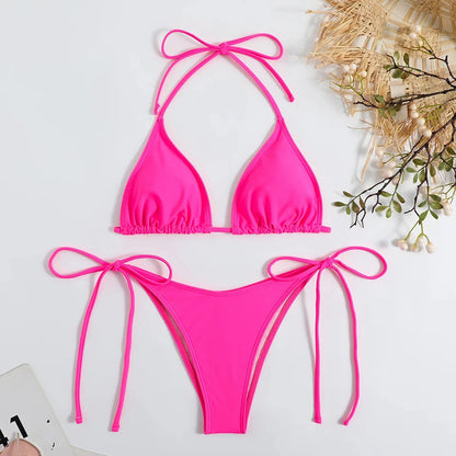 Solid Lace-Up High-Cut Thong Bikini