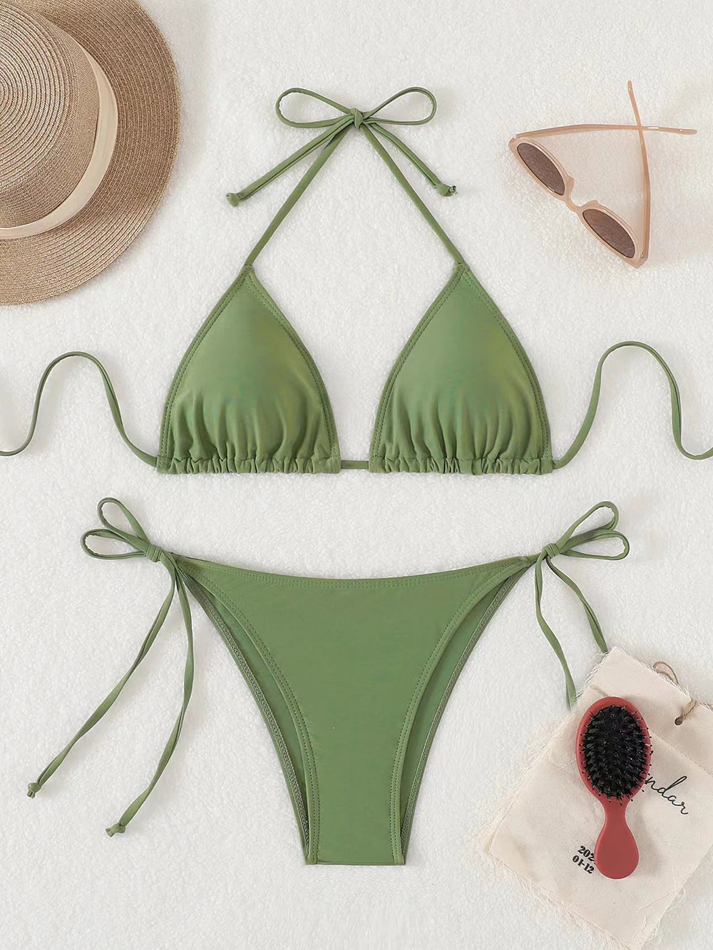 Solid Lace-Up High-Cut Thong Bikini
