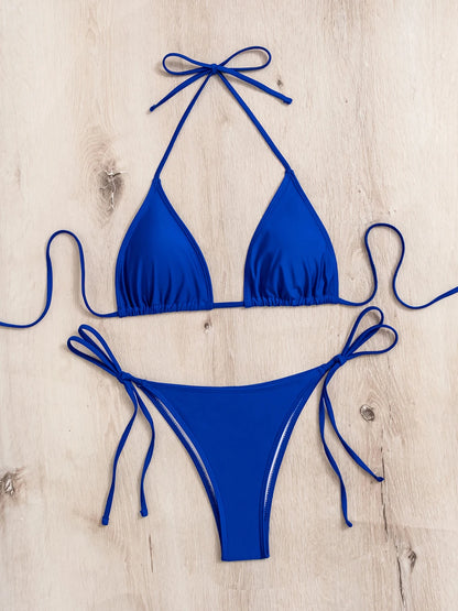 Solid Lace-Up High-Cut Thong Bikini