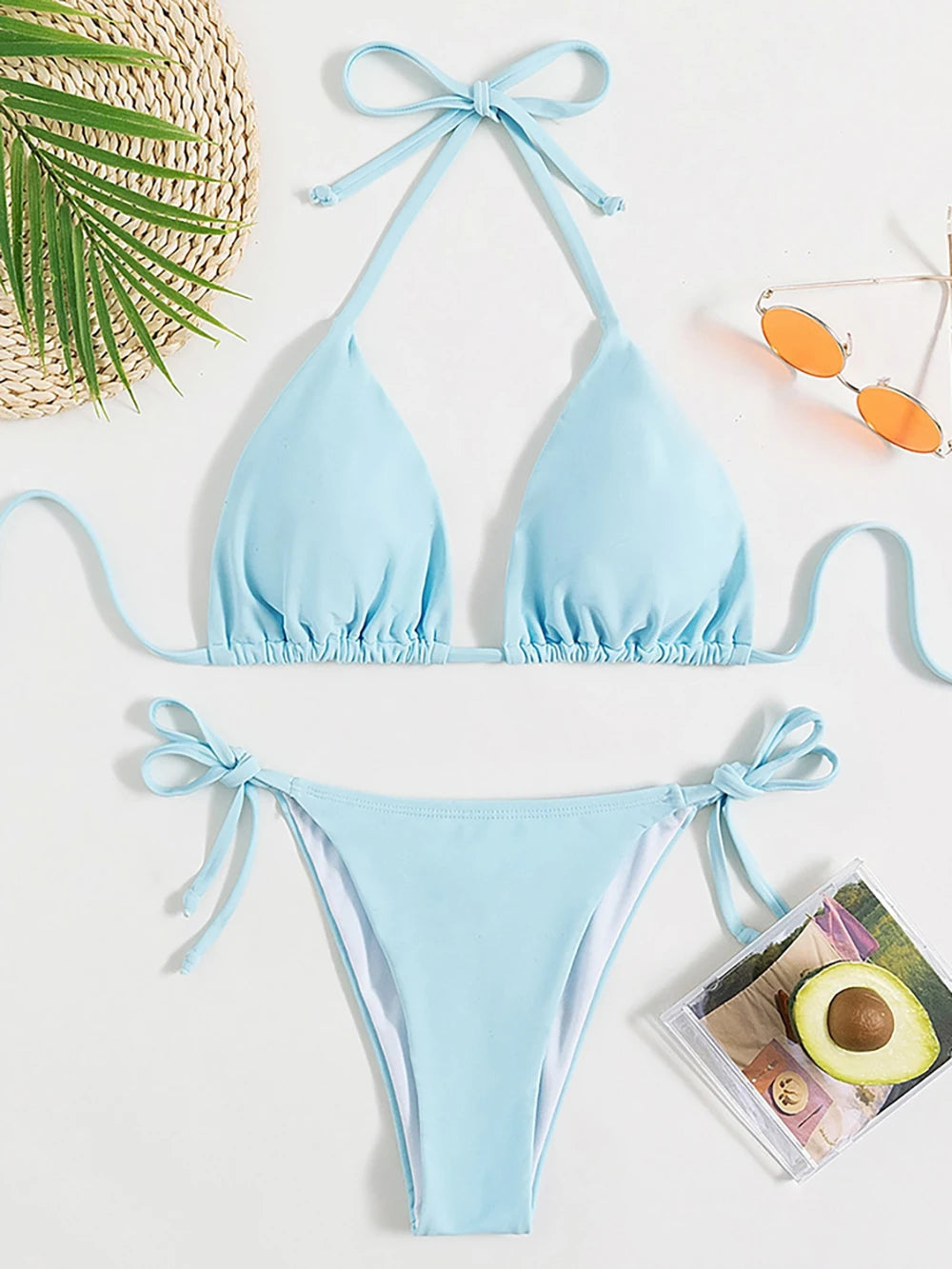 Solid Lace-Up High-Cut Thong Bikini