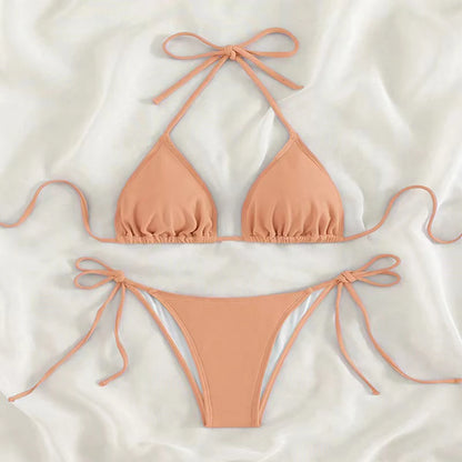 Solid Lace-Up High-Cut Thong Bikini