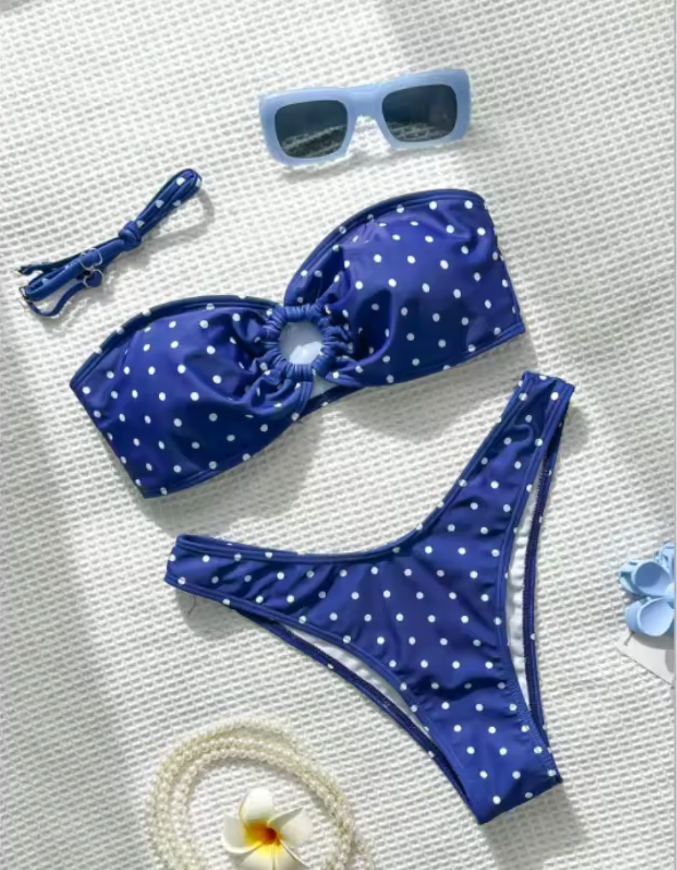 Vintage Polka Dot Bandeau Bikini Set