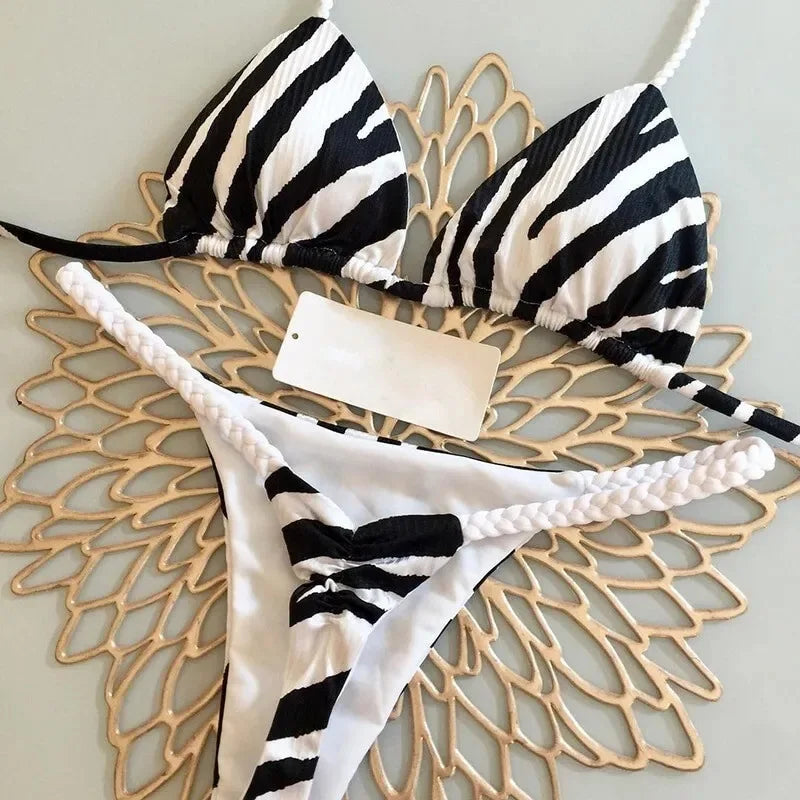 Print Halter Thong Bikini Set