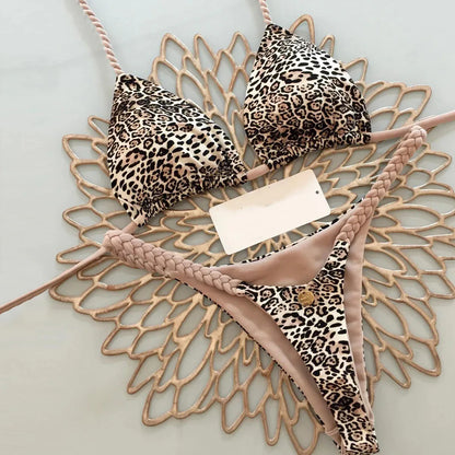 Print Halter Thong Bikini Set
