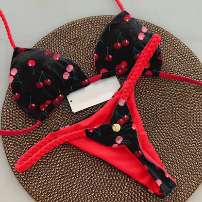 Print Halter Thong Bikini Set