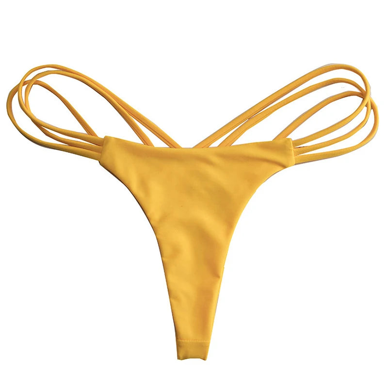 Solid Hollow-Out Thong Bikini Bottoms