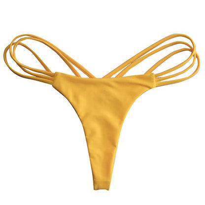 Solid Hollow-Out Thong Bikini Bottoms