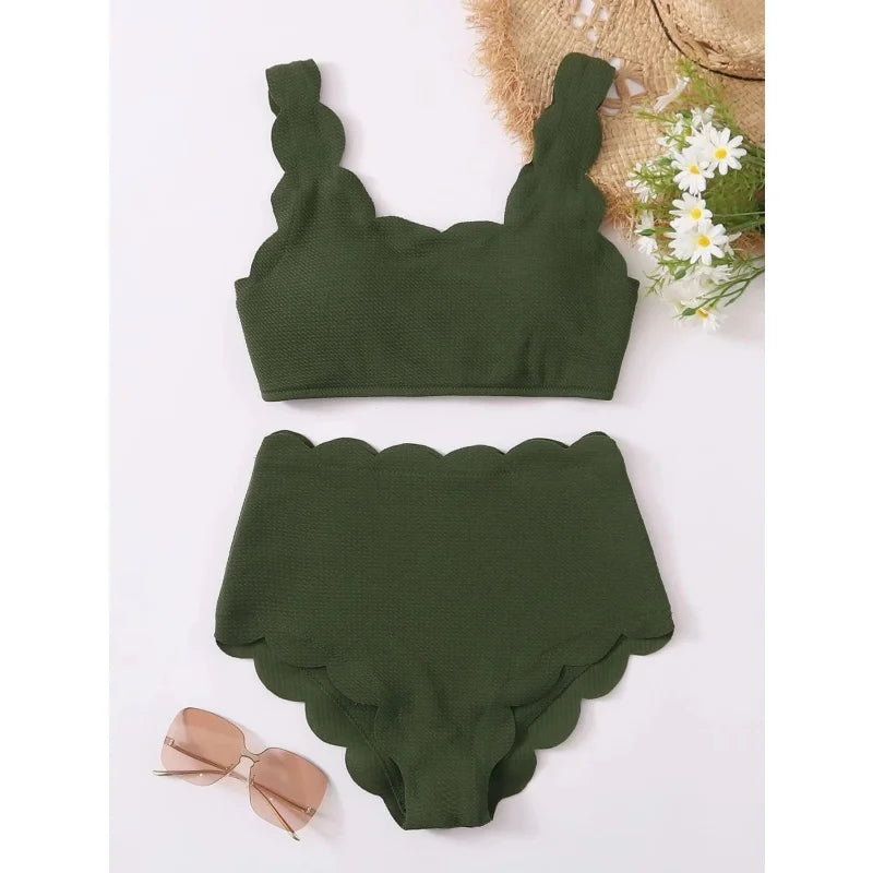 Floral-Edge High-Waist Bikini Set