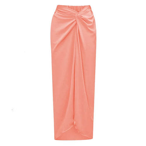 Fashion Solid Beach Dress Women's Casual Elastic High Waist Slit Long Skirt Summer 2025 New Beachwear Spice Girl Bikini Cover Up