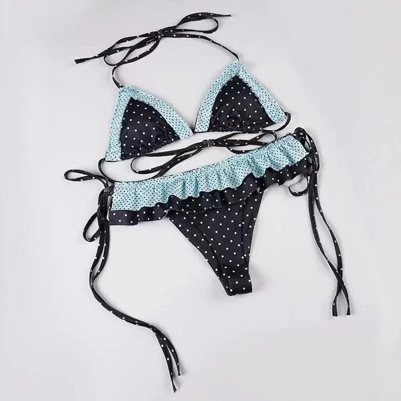 Polka Dot Ruffle Skirt Bikini Set
