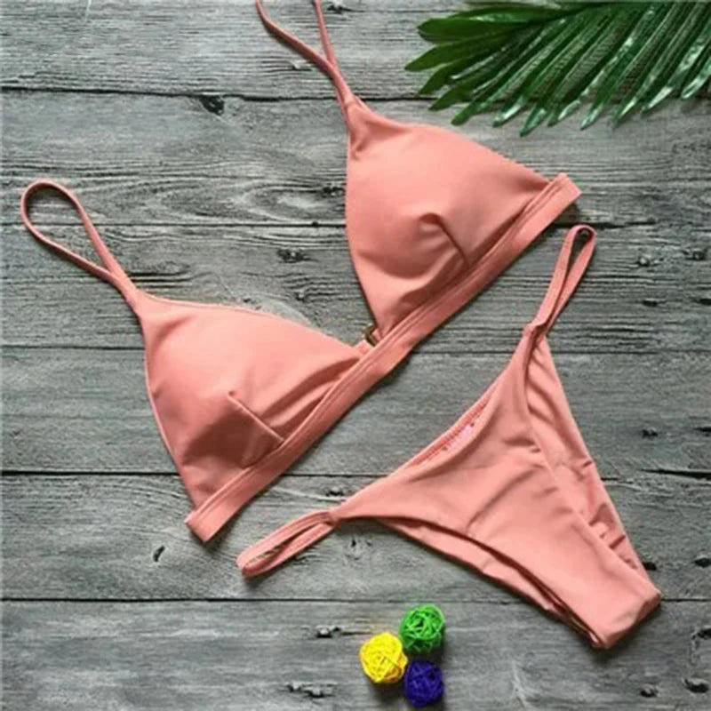 Solid Triangle Micro Bikini Set