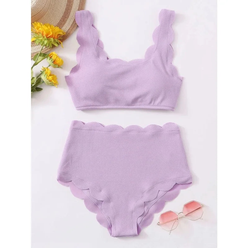Floral-Edge High-Waist Bikini Set