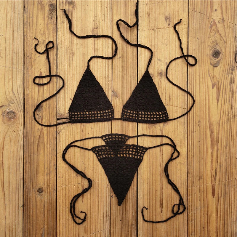 Knit Halter Triangle Bikini Set
