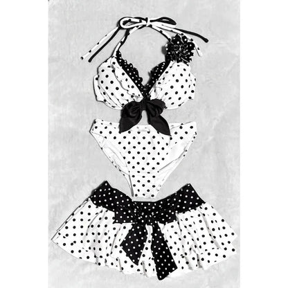 Harajuku Style Polka Dot Bowknot 3 Piece Swimsuit Women's Bikini Set Summer Casual Y2K Fashion Sexy Bathing Suit Skirt Cover Up