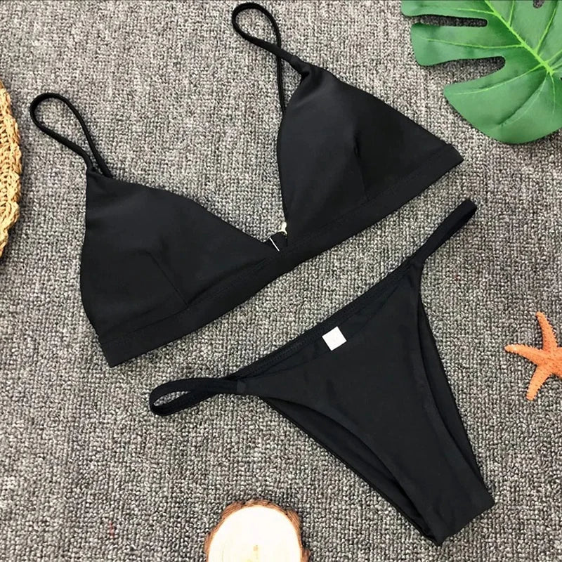 Solid Triangle Micro Bikini Set