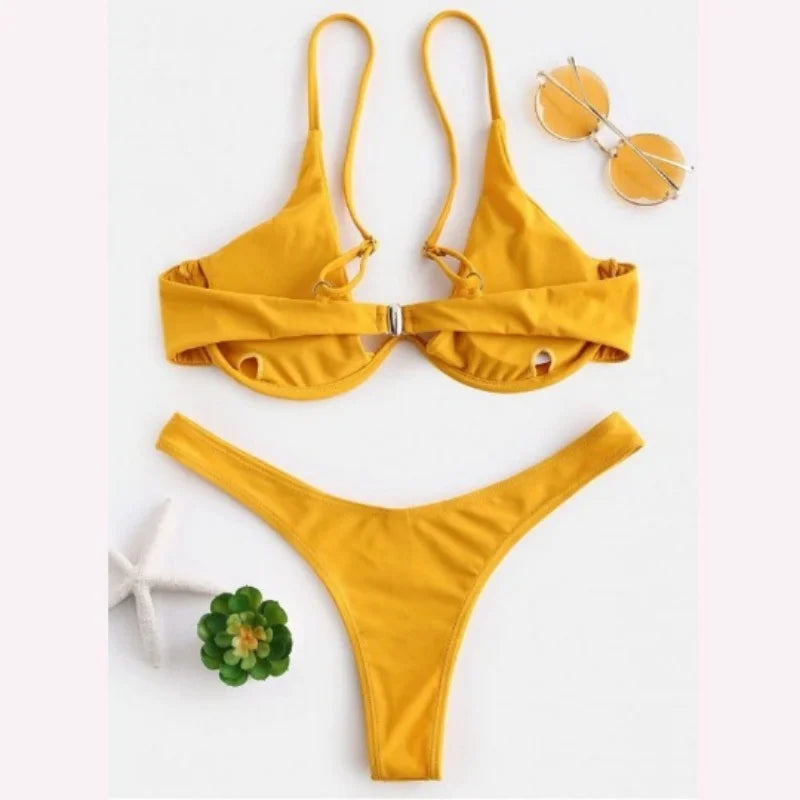 Split Bikini Push Up Swimsuit Women Sexy Triangle High Cut Thong Bikini Set Summer 2025 New Beach Vacation Bathing Suit 2 Piece - AliExpress 200000345