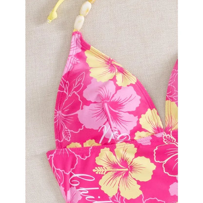 Beaded Halter High-Waist Tankini Set