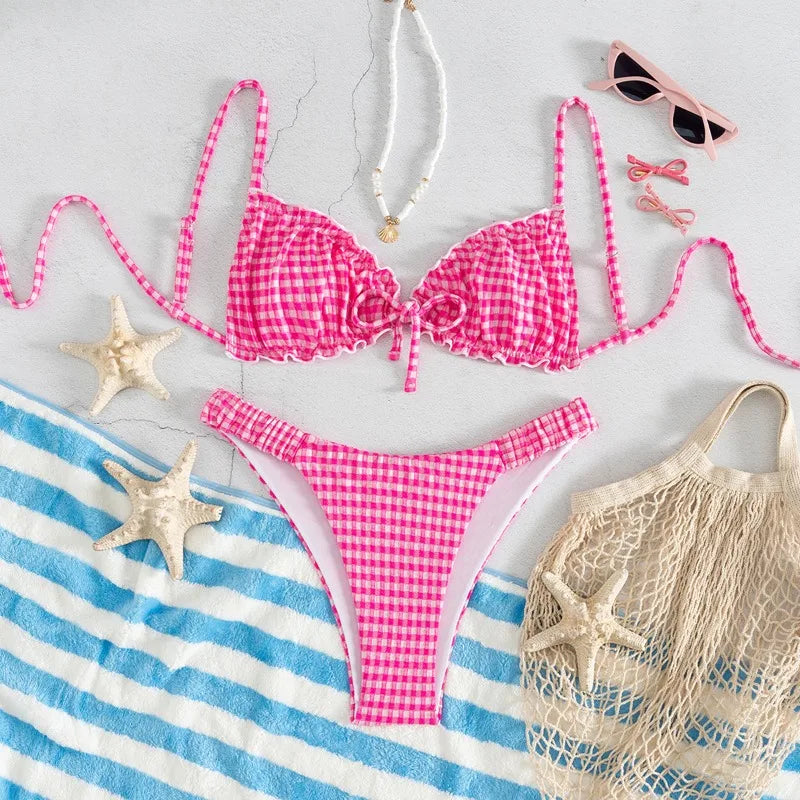 Plaid Print Two Piece Bikini Set