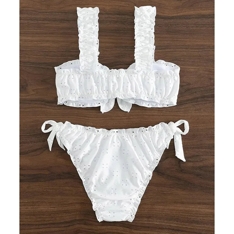 Ruffle Bow Suspender Bikini Set