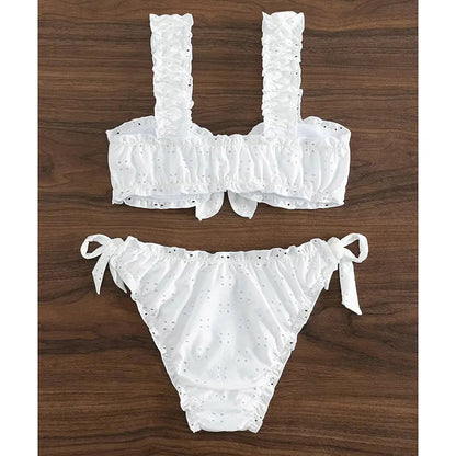 Ruffle Bow Suspender Bikini Set