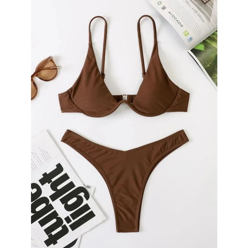 Split Bikini Push Up Swimsuit Women Sexy Triangle High Cut Thong Bikini Set Summer 2025 New Beach Vacation Bathing Suit 2 Piece - AliExpress 200000345