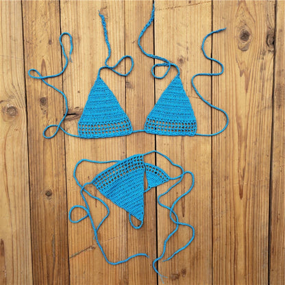 Knit Halter Triangle Bikini Set