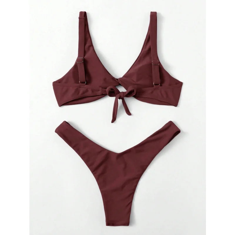 Sexy Micro Bikini Bathing Suit Women Solid Color Split Bondage Bikini Push Up Summer 2025 New Swimsuit 2 Piece Beachwear Biquini