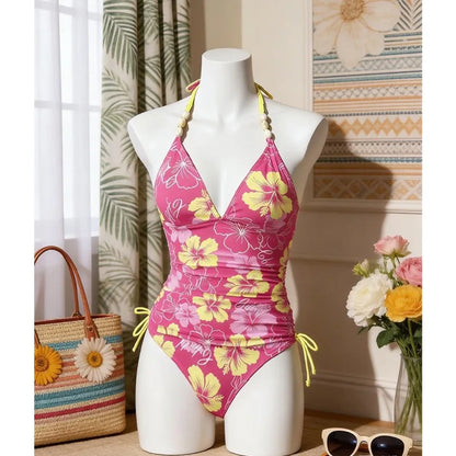 Beaded Halter High-Waist Tankini Set