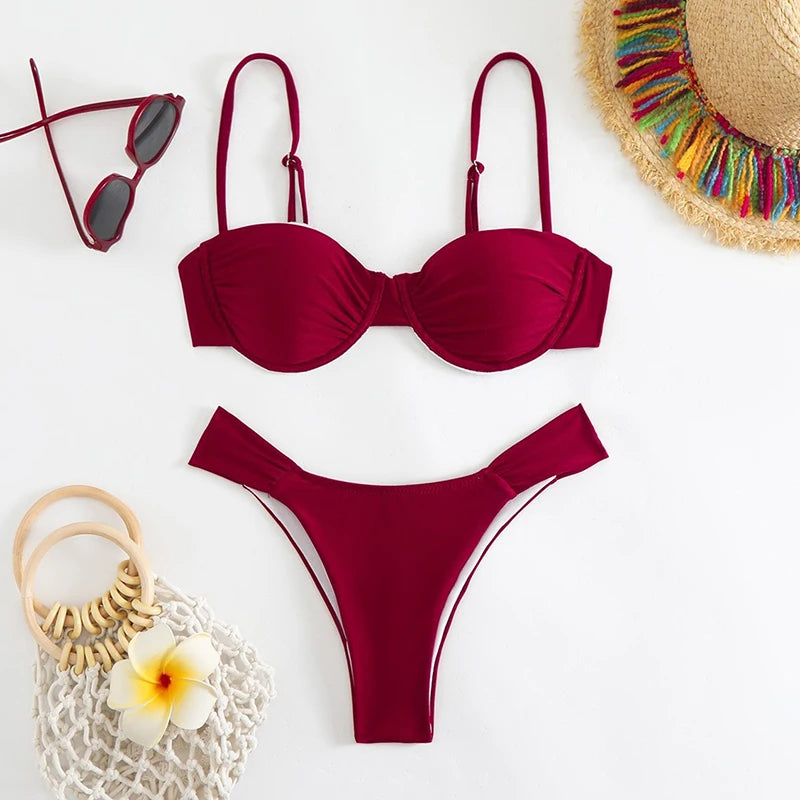 Backless Lace-Up High-Waist Bikini Set