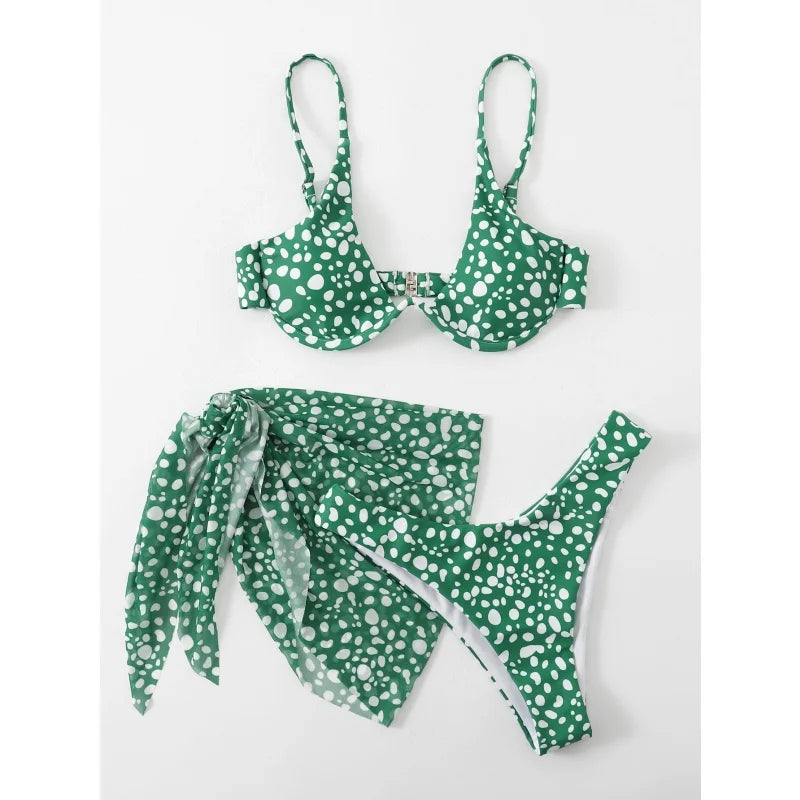 Leopard Print Bikini Set Women Swimwear Sexy Split Bikini Push Up Bandage Beach Cover Up Summer 2025 New Holiday Bathing Suit