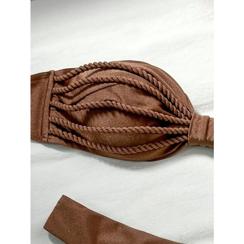 Coffee Braided Bandeau Bikini Set