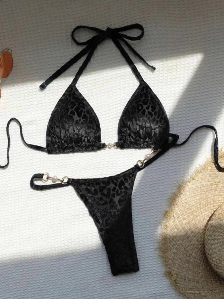 Leopard Lace-Up Bikini Set