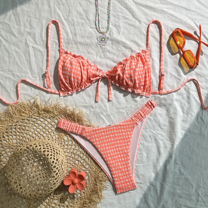 Plaid Print Two Piece Bikini Set