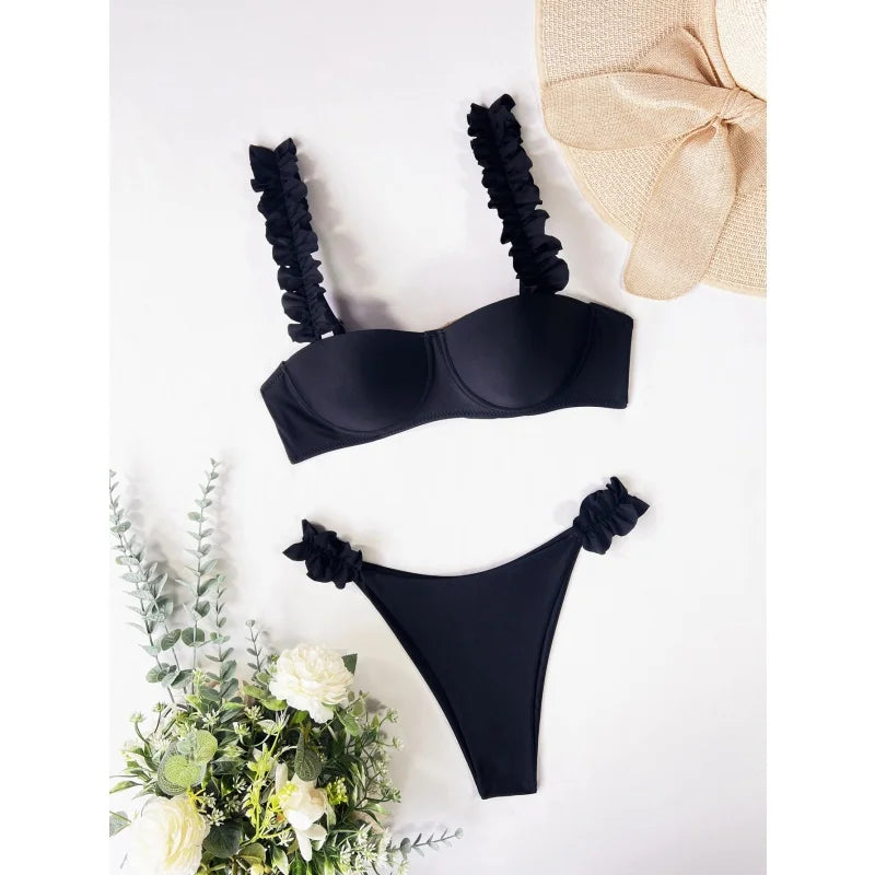 Ruched Strap Push Up Bikini Set