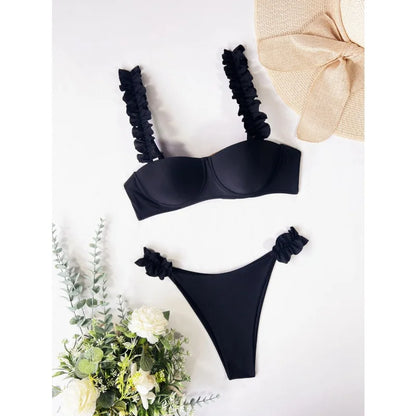 Ruched Strap Push Up Bikini Set
