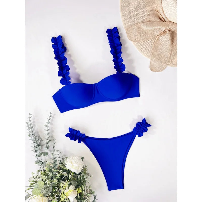 Ruched Strap Push Up Bikini Set