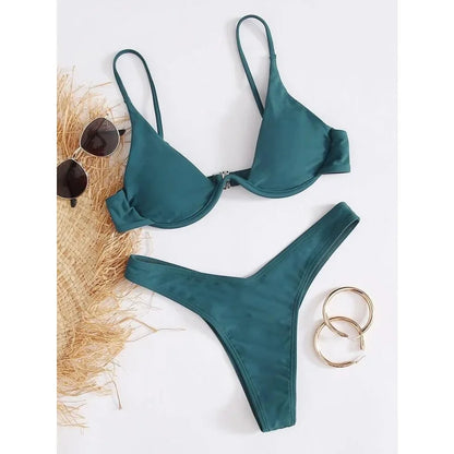 Split Bikini Push Up Swimsuit Women Sexy Triangle High Cut Thong Bikini Set Summer 2025 New Beach Vacation Bathing Suit 2 Piece - AliExpress 200000345