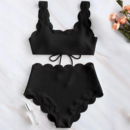 Floral-Edge High-Waist Bikini Set