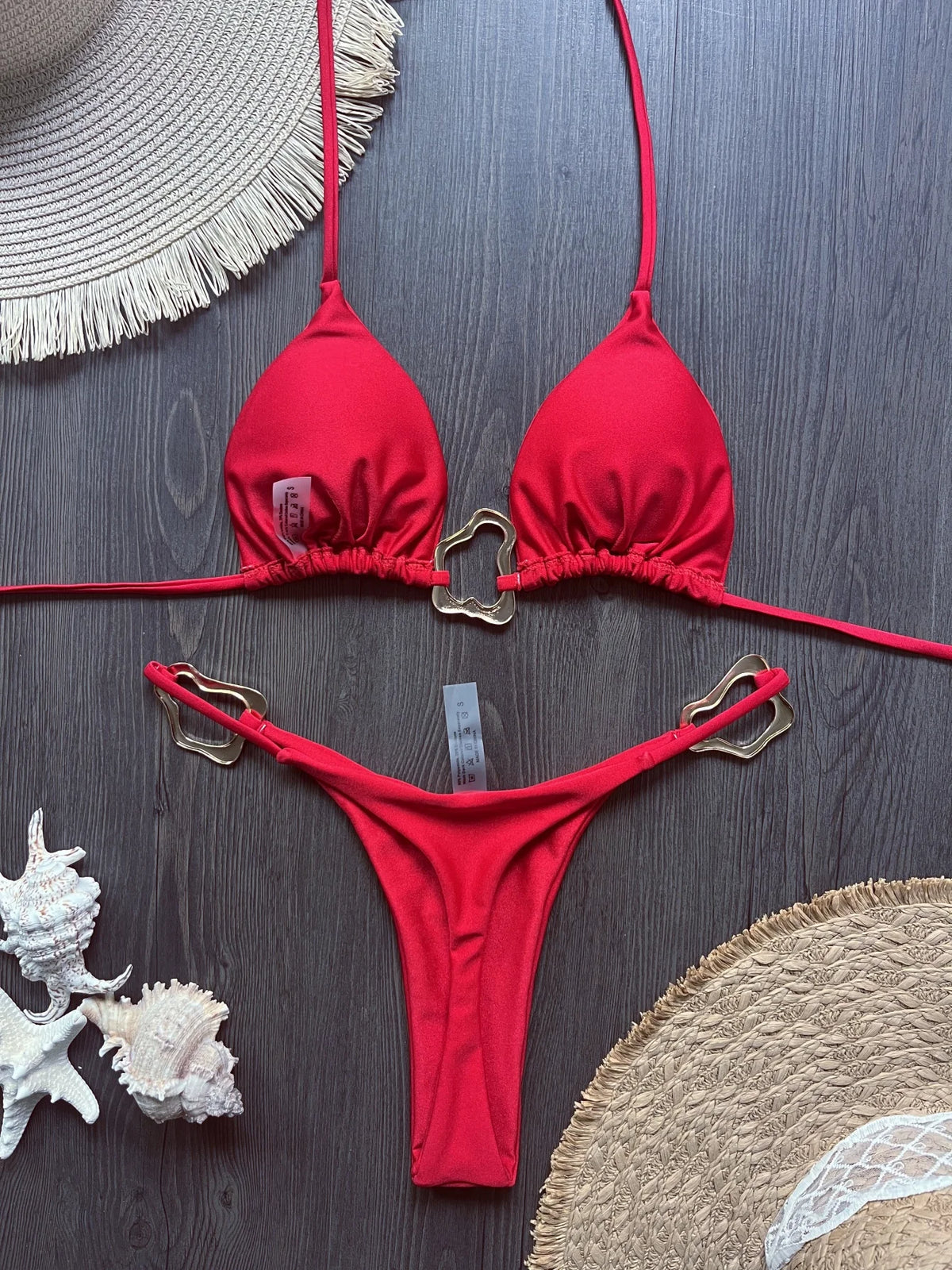 Gold Buckle Tie-Up Bikini Set