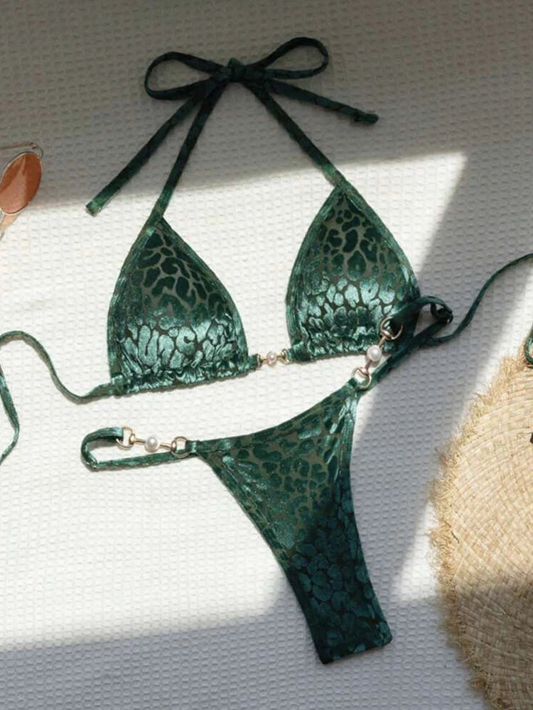 Leopard Lace-Up Bikini Set