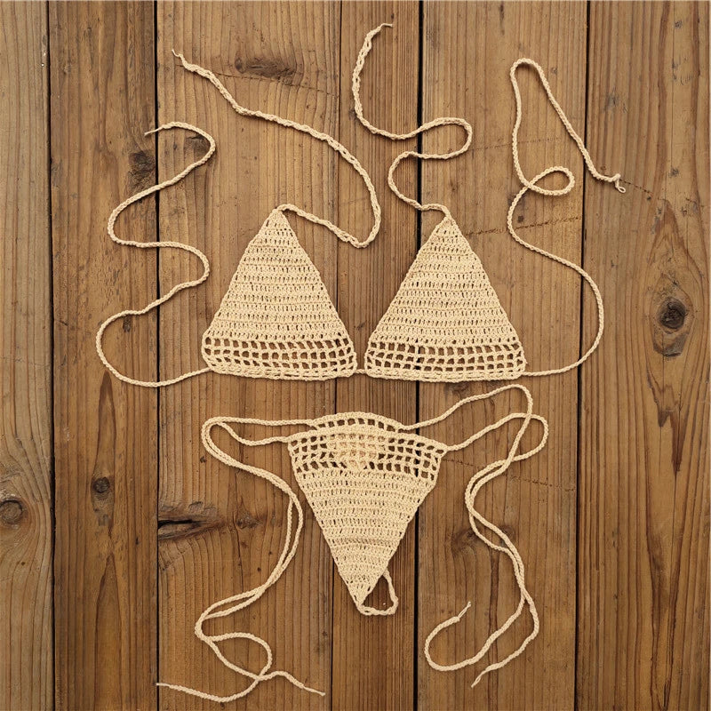 Knit Halter Triangle Bikini Set