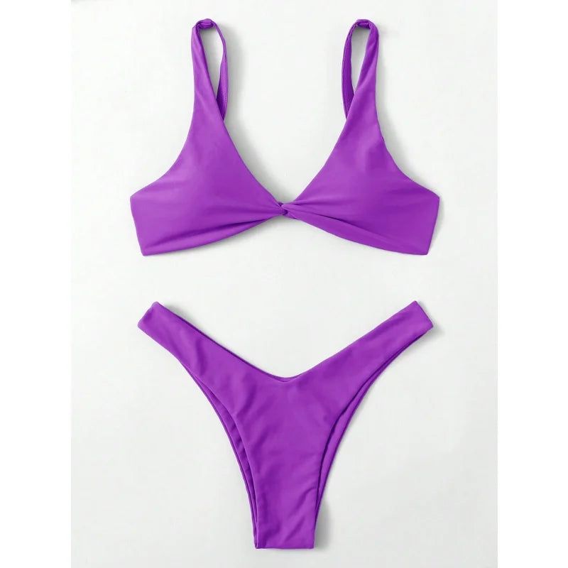 Sexy Micro Bikini Bathing Suit Women Solid Color Split Bondage Bikini Push Up Summer 2025 New Swimsuit 2 Piece Beachwear Biquini