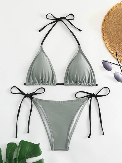 Solid Lace-Up High-Cut Thong Bikini