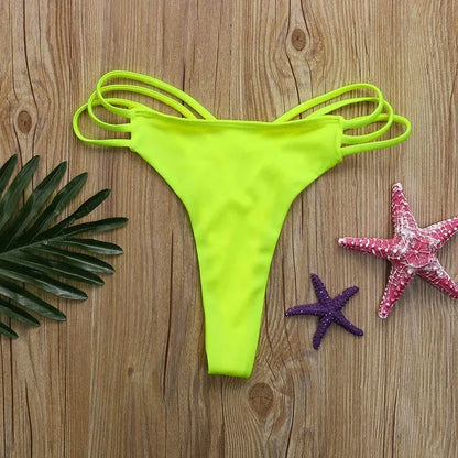 Solid Hollow-Out Thong Bikini Bottoms