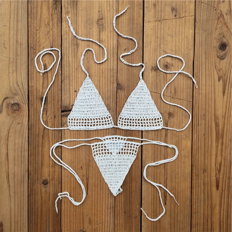 Knit Halter Triangle Bikini Set