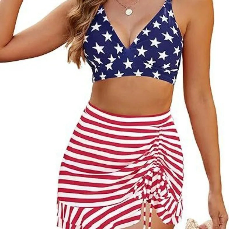 Retro High-Waist Skirt Bikini Set