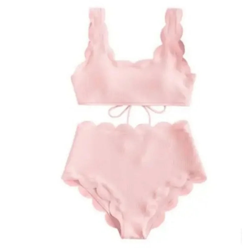 Floral-Edge High-Waist Bikini Set