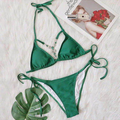Diamond Chain Halter Bikini Set