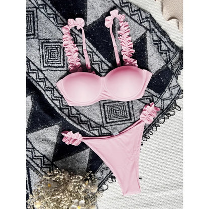 Ruched Strap Push Up Bikini Set