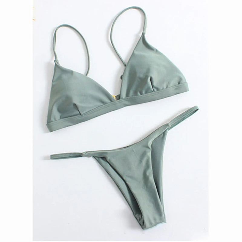 Solid Triangle Micro Bikini Set